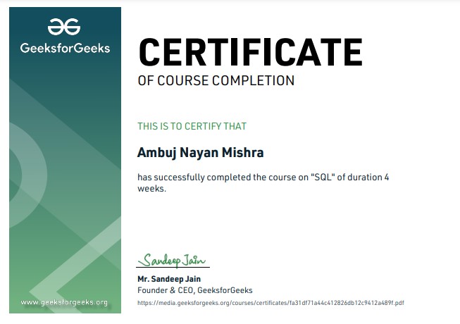 GeeksforGeeks Certificate