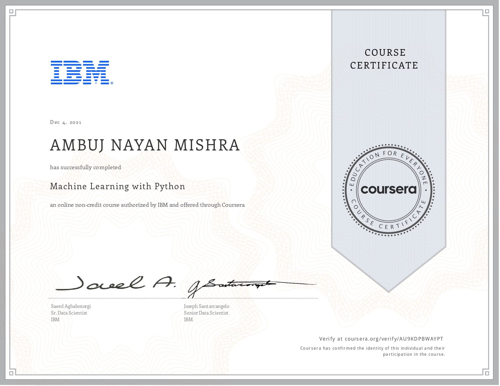 Python for Machine Learning Certificate
